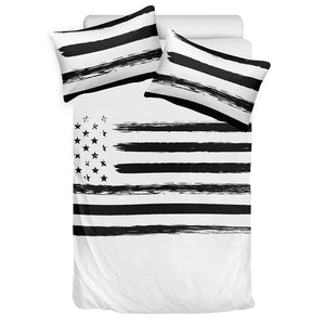 White And Black USA Flag Print Duvet Cover Bedding Set