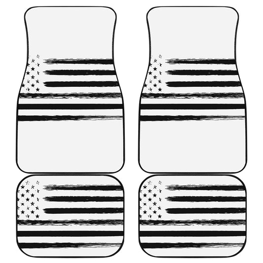 White And Black USA Flag Print Front and Back Car Floor Mats