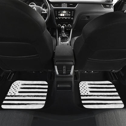 White And Black USA Flag Print Front and Back Car Floor Mats