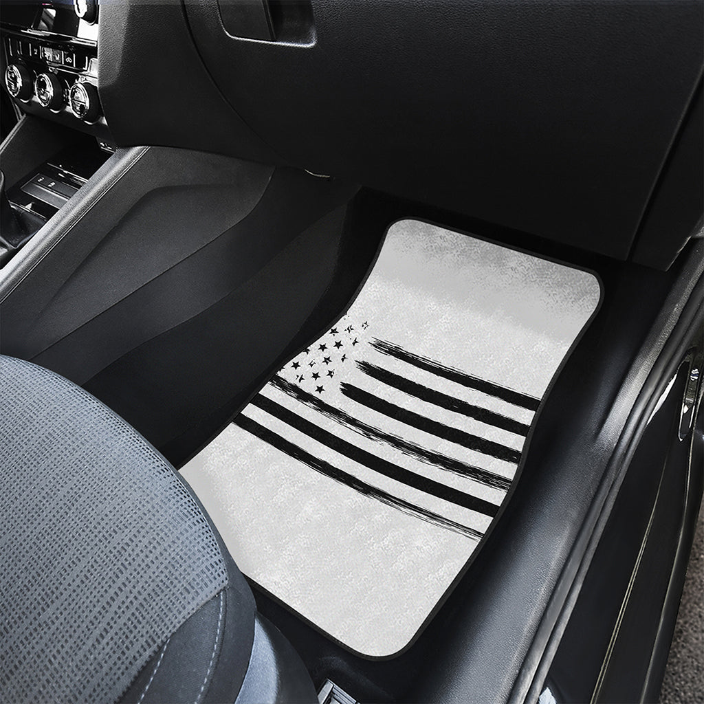 White And Black USA Flag Print Front and Back Car Floor Mats