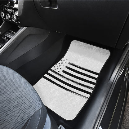 White And Black USA Flag Print Front and Back Car Floor Mats