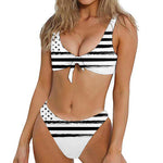 White And Black USA Flag Print Front Bow Tie Bikini