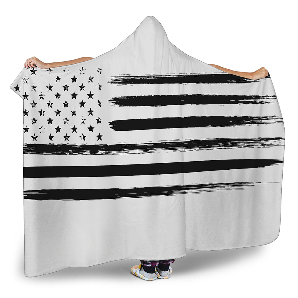 White And Black USA Flag Print Hooded Blanket