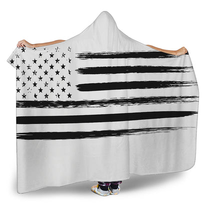 White And Black USA Flag Print Hooded Blanket