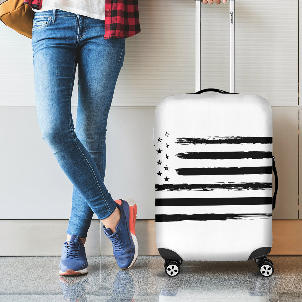 White And Black USA Flag Print Luggage Cover