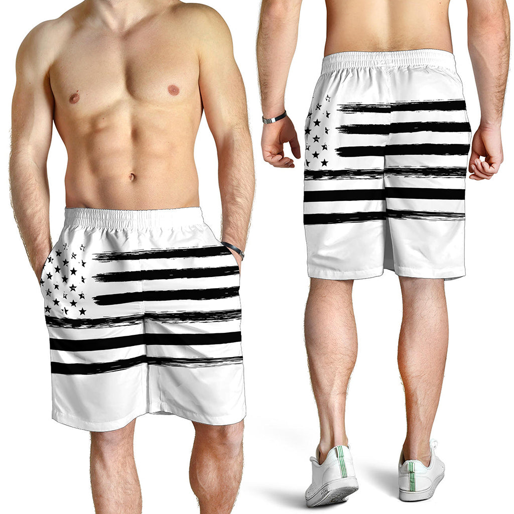 White And Black USA Flag Print Men's Shorts
