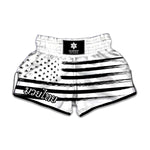 White And Black USA Flag Print Muay Thai Boxing Shorts