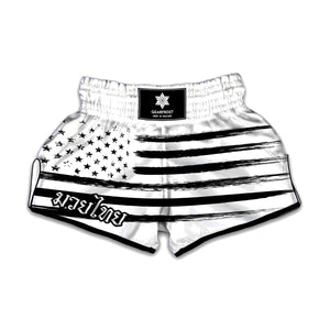 White And Black USA Flag Print Muay Thai Boxing Shorts