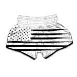 White And Black USA Flag Print Muay Thai Boxing Shorts