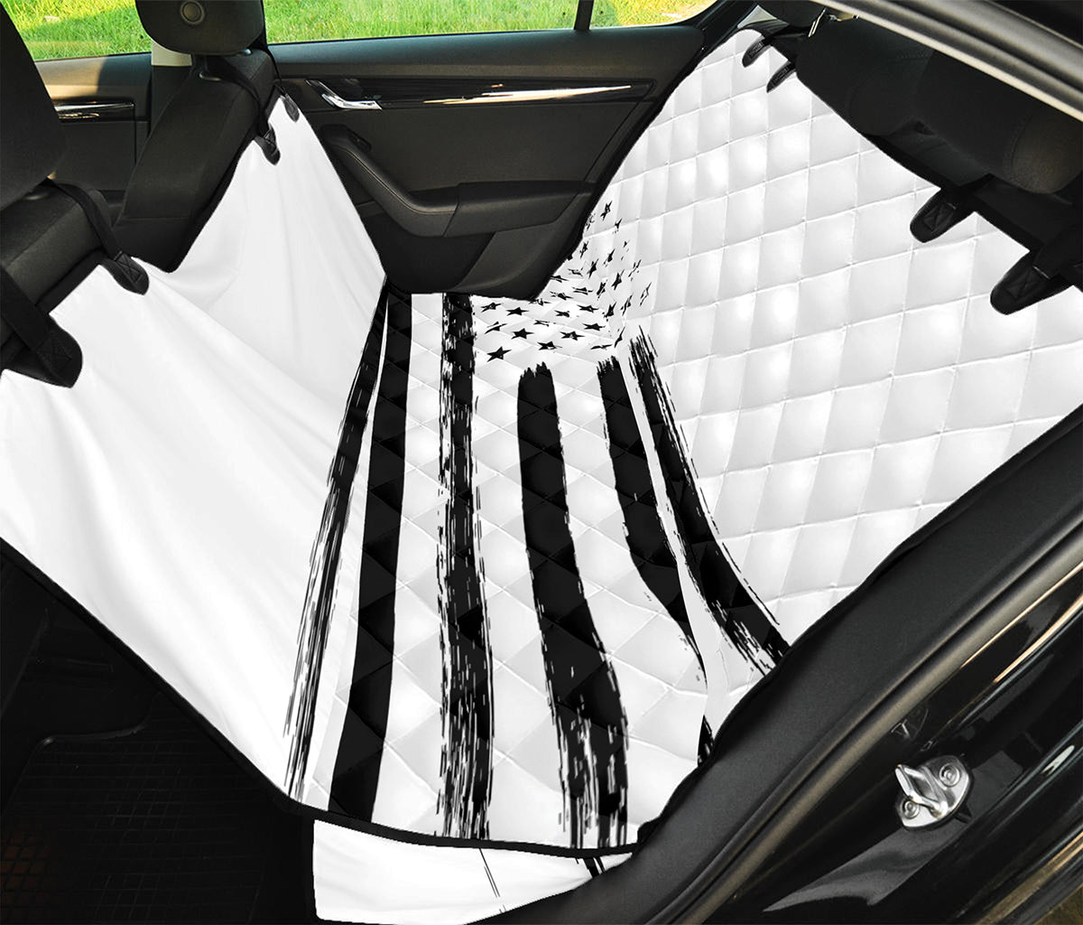 White And Black USA Flag Print Pet Car Back Seat Cover
