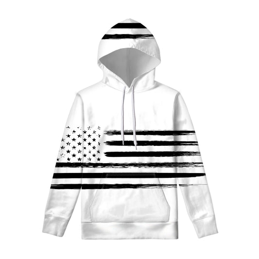 White And Black USA Flag Print Pullover Hoodie