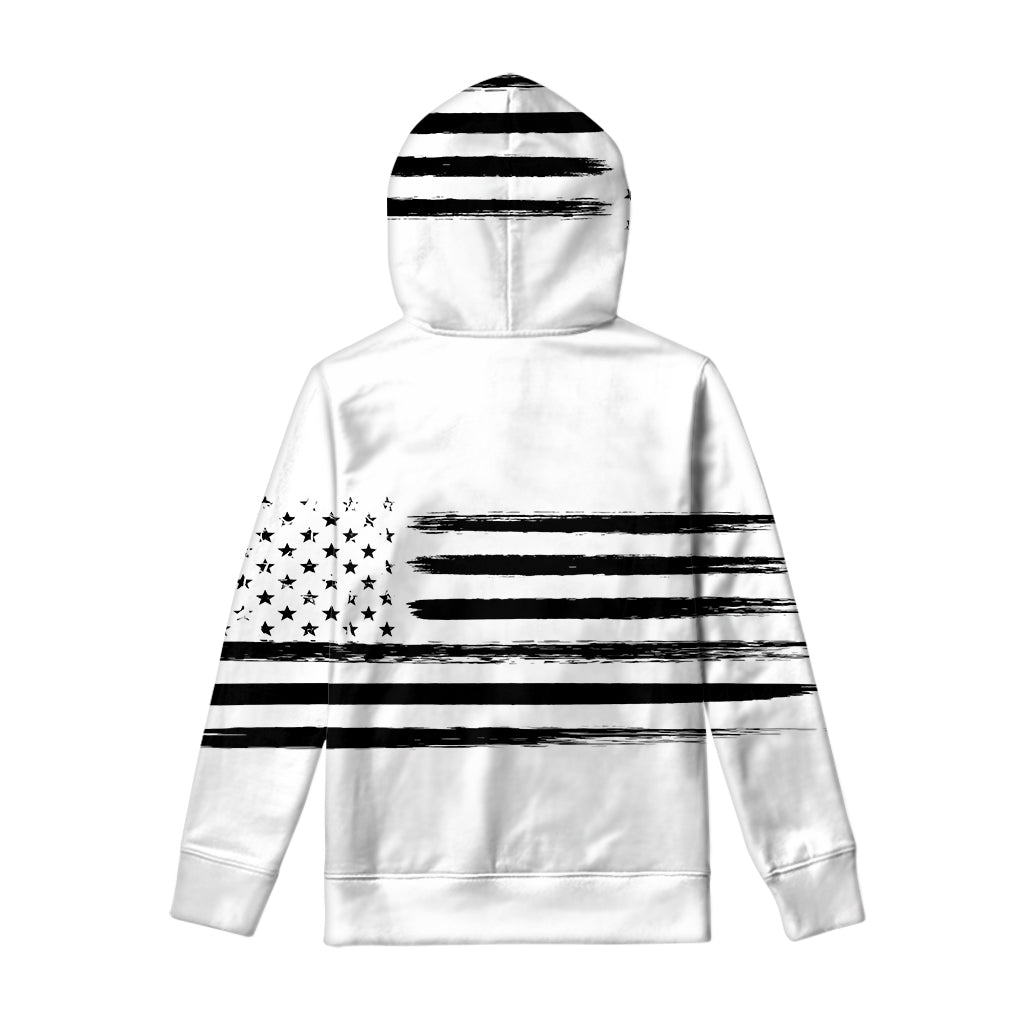 White And Black USA Flag Print Pullover Hoodie