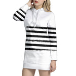 White And Black USA Flag Print Pullover Hoodie Dress