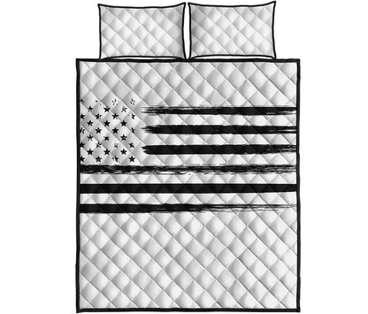 White And Black USA Flag Print Quilt Bed Set