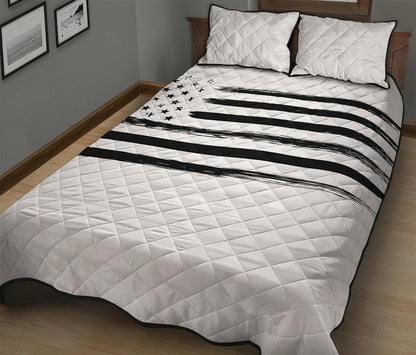 White And Black USA Flag Print Quilt Bed Set