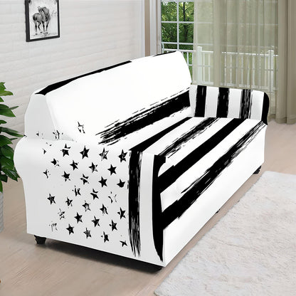 White And Black USA Flag Print Sofa Cover