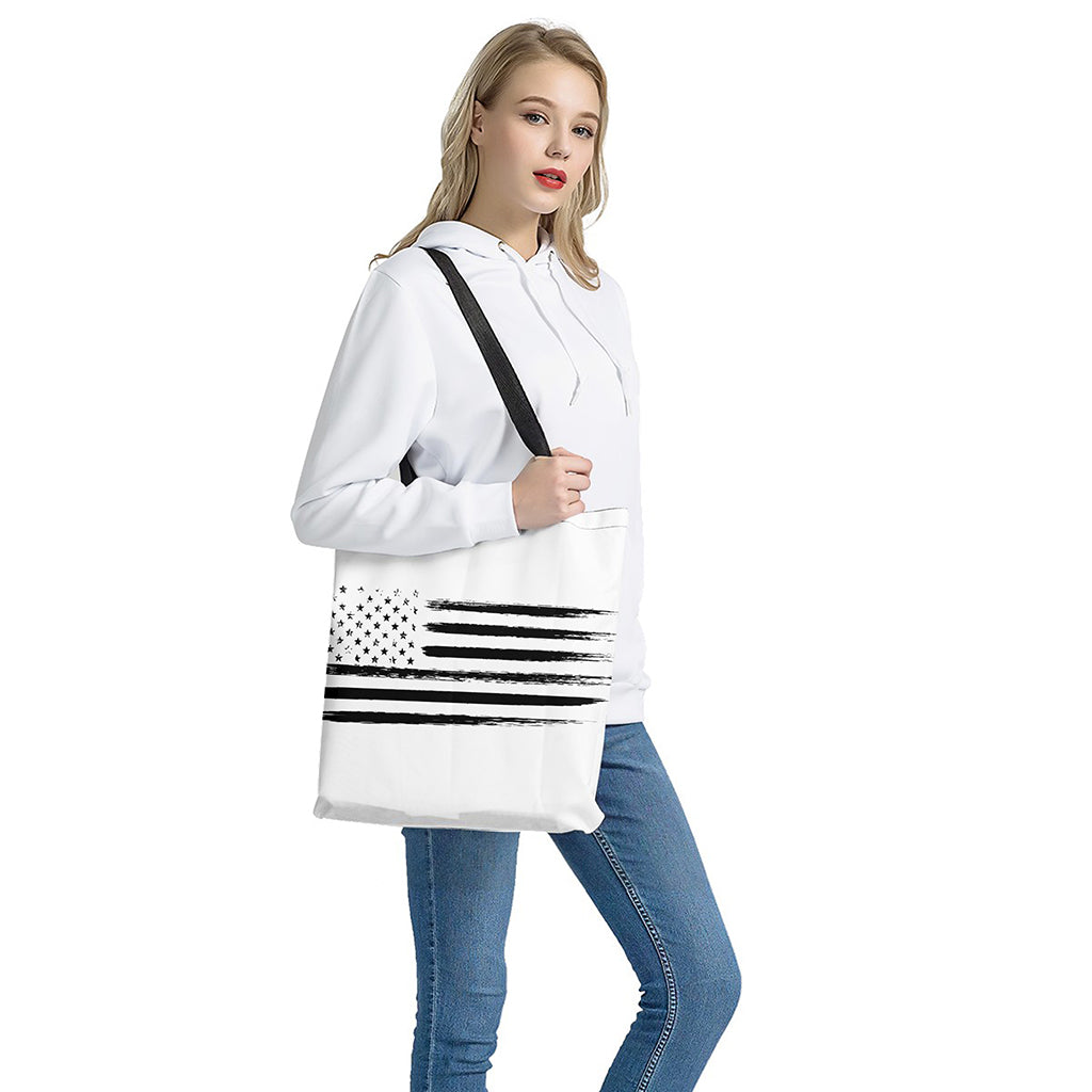 White And Black USA Flag Print Tote Bag