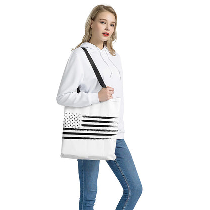 White And Black USA Flag Print Tote Bag