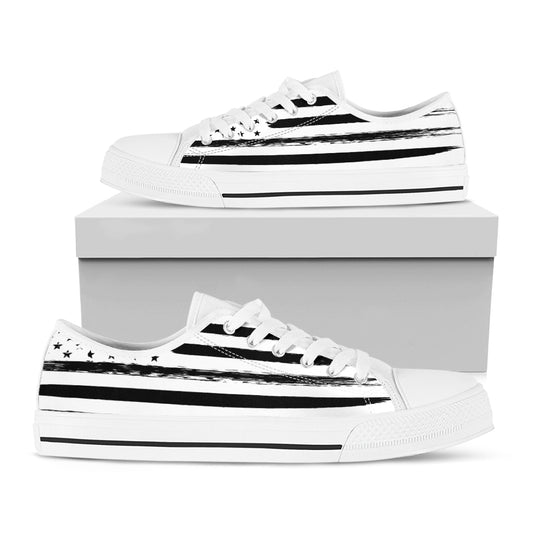 White And Black USA Flag Print White Low Top Shoes