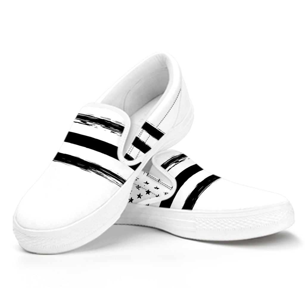 White And Black USA Flag Print White Slip On Shoes