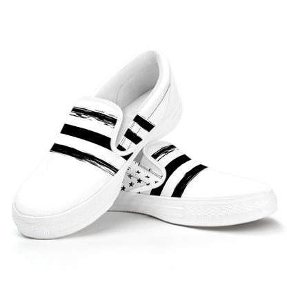 White And Black USA Flag Print White Slip On Shoes