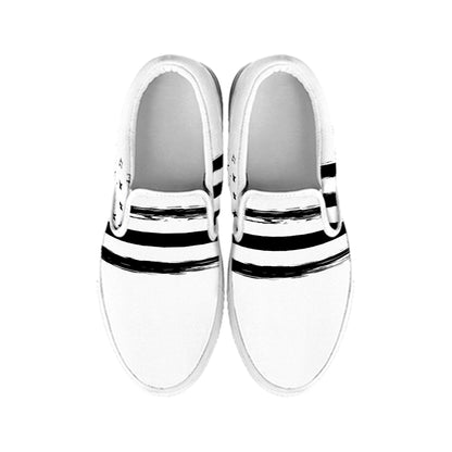 White And Black USA Flag Print White Slip On Shoes