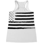 White And Black USA Flag Print Women's Racerback Tank Top