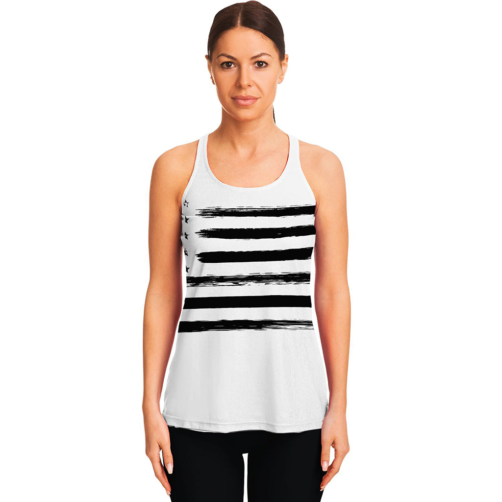 White And Black USA Flag Print Women's Racerback Tank Top