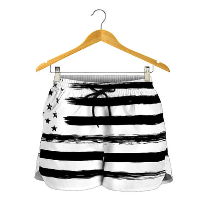 White And Black USA Flag Print Women's Shorts