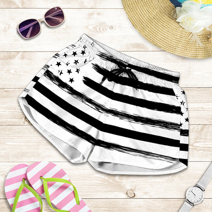 White And Black USA Flag Print Women's Shorts