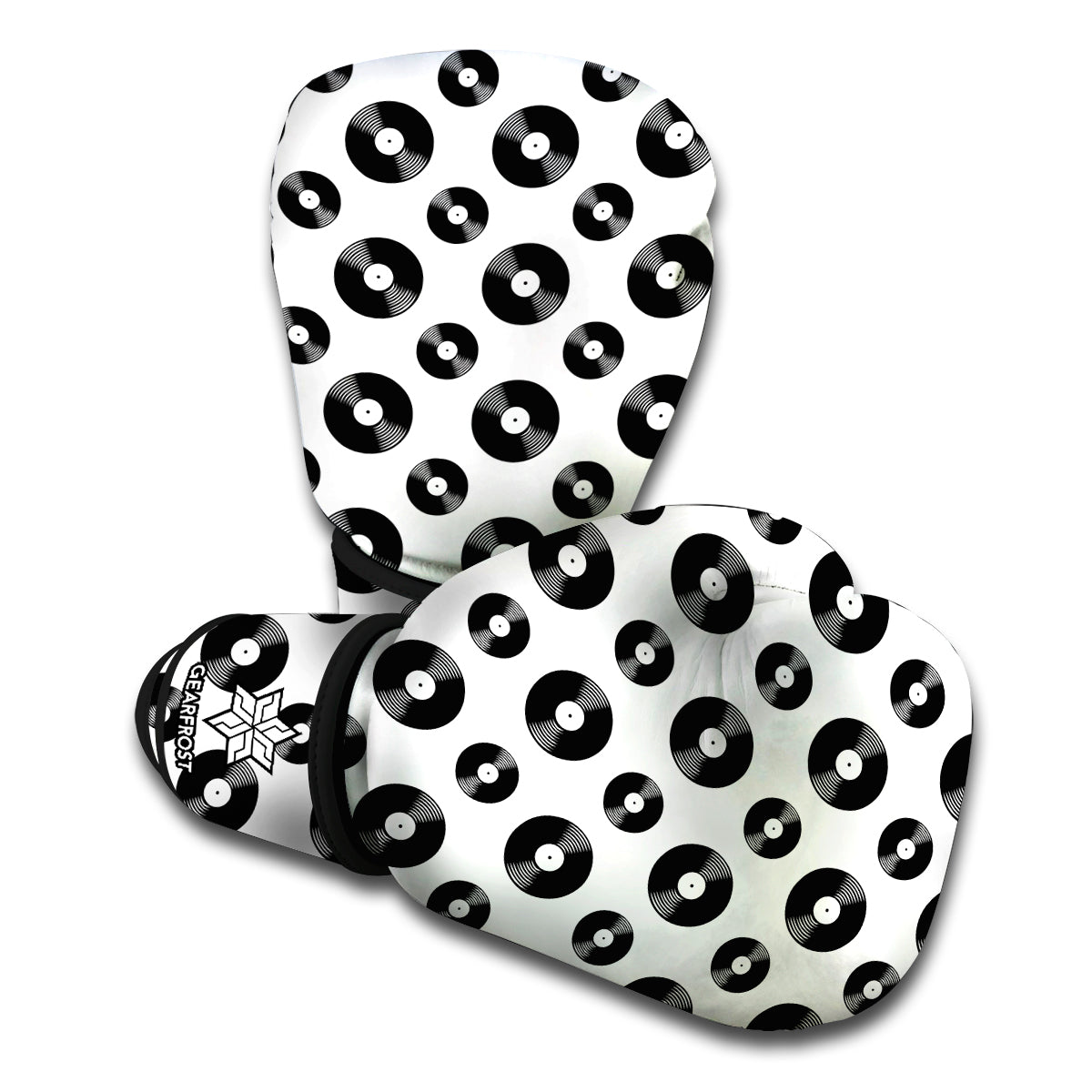 White And Black Vinyl Pattern Print Boxing Gloves
