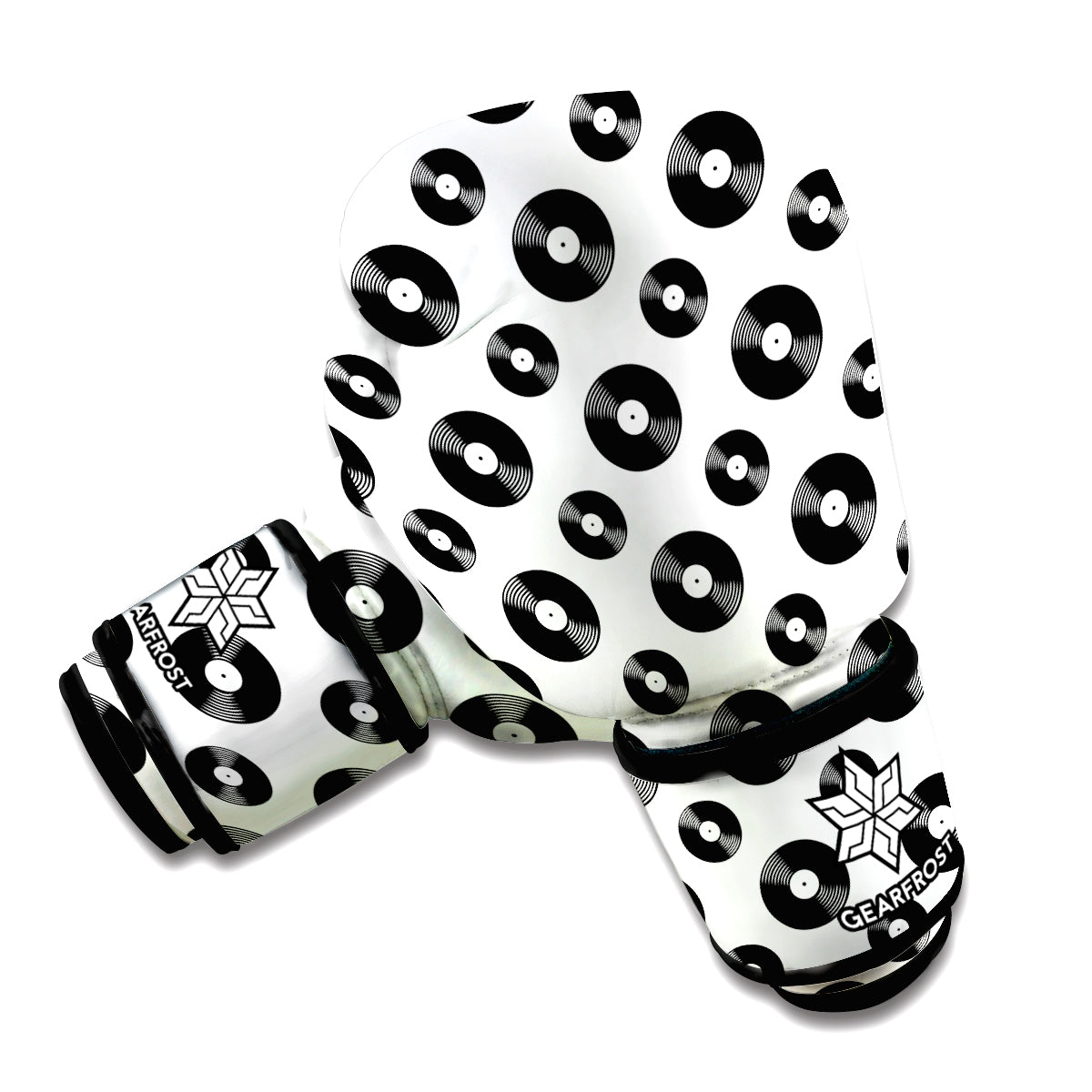 White And Black Vinyl Pattern Print Boxing Gloves