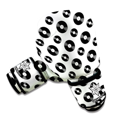 White And Black Vinyl Pattern Print Boxing Gloves