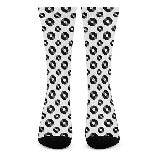 White And Black Vinyl Pattern Print Crew Socks