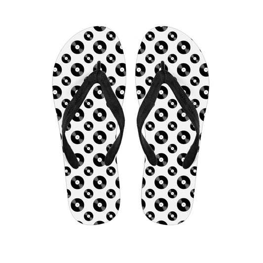 White And Black Vinyl Pattern Print Flip Flops