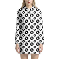 White And Black Vinyl Pattern Print Pullover Hoodie Dress