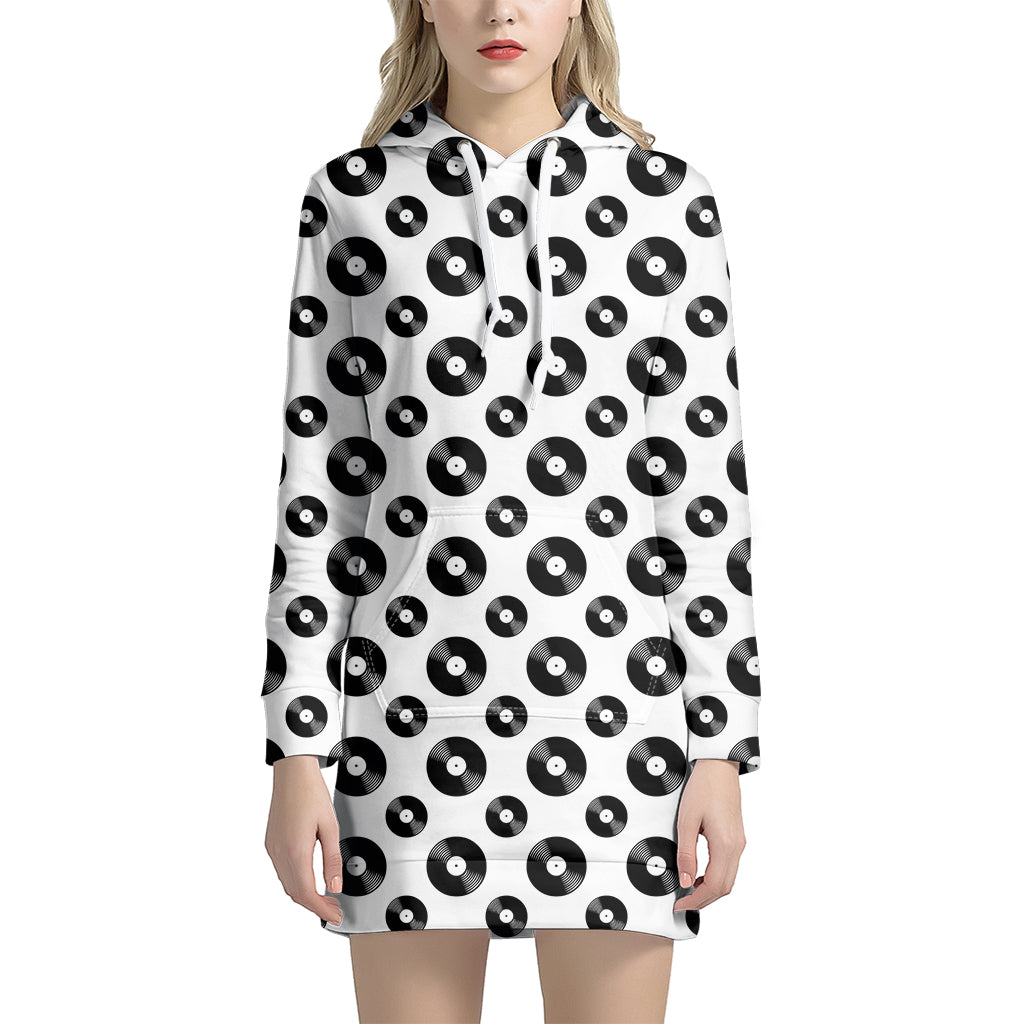 White And Black Vinyl Pattern Print Hoodie Dress