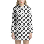 White And Black Vinyl Pattern Print Hoodie Dress