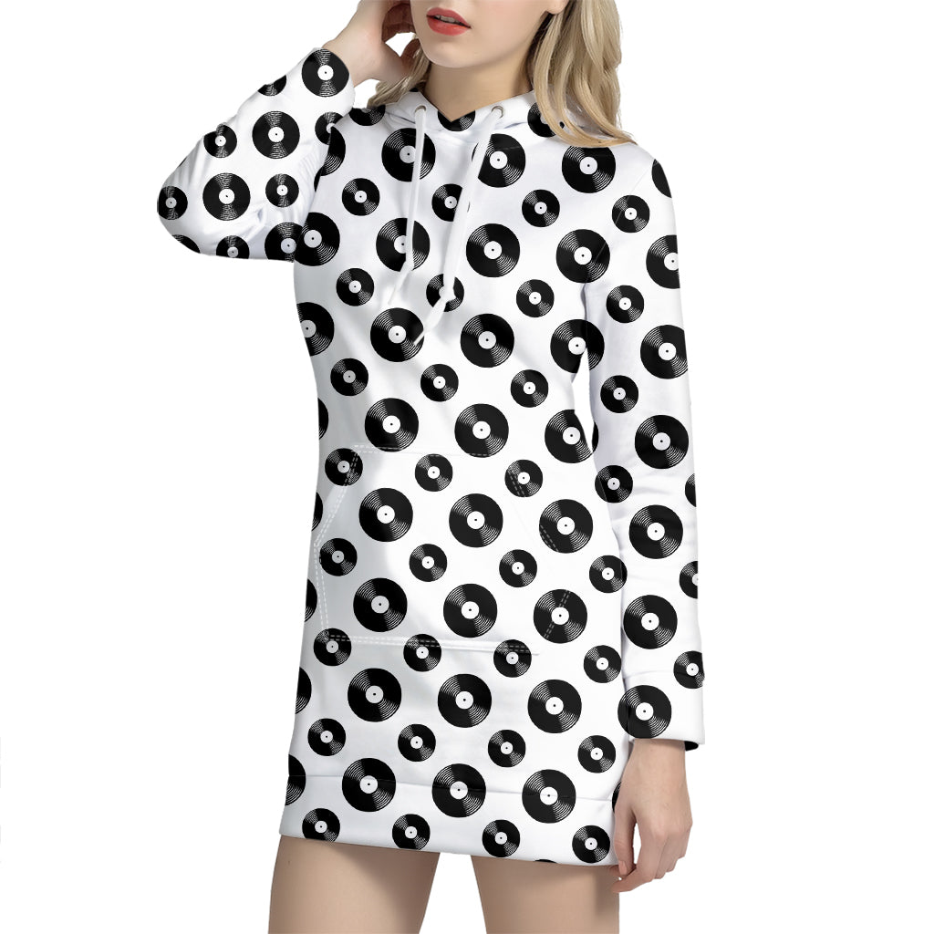 White And Black Vinyl Pattern Print Hoodie Dress