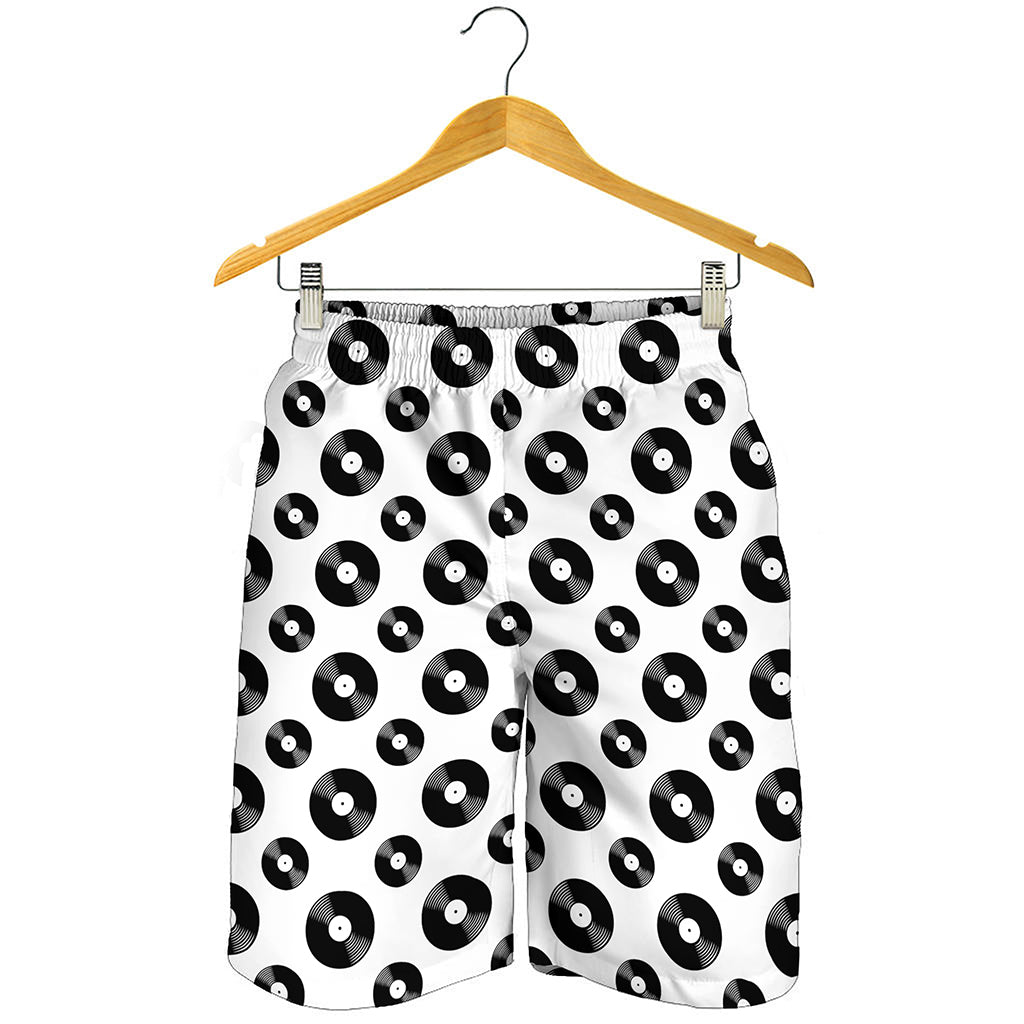 White And Black Vinyl Pattern Print Men's Shorts