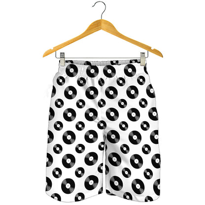 White And Black Vinyl Pattern Print Men's Shorts
