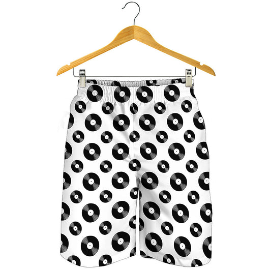 White And Black Vinyl Pattern Print Men's Shorts