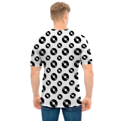 White And Black Vinyl Pattern Print Men's T-Shirt