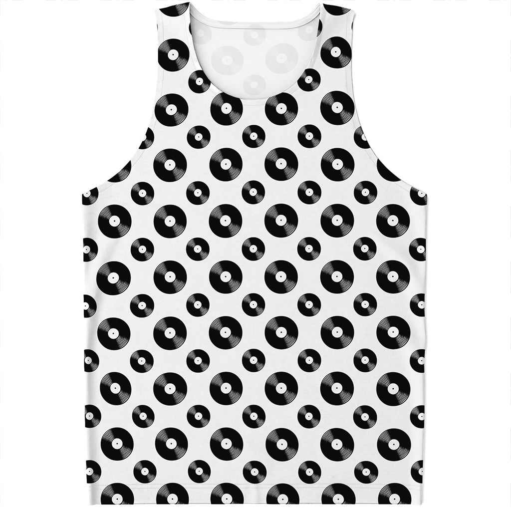 White And Black Vinyl Pattern Print Men's Tank Top