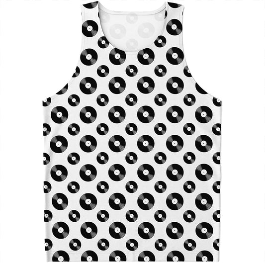 White And Black Vinyl Pattern Print Men's Tank Top