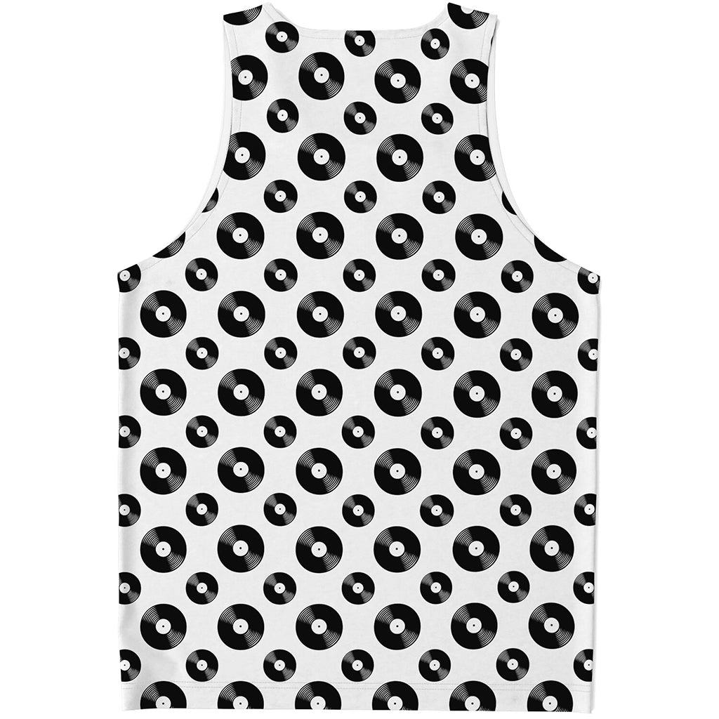 White And Black Vinyl Pattern Print Men's Tank Top