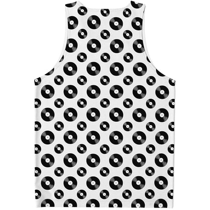 White And Black Vinyl Pattern Print Men's Tank Top