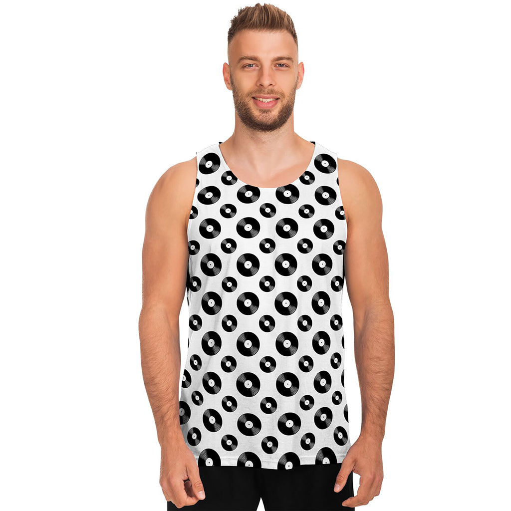 White And Black Vinyl Pattern Print Men's Tank Top