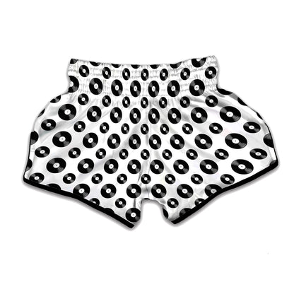 White And Black Vinyl Pattern Print Muay Thai Boxing Shorts