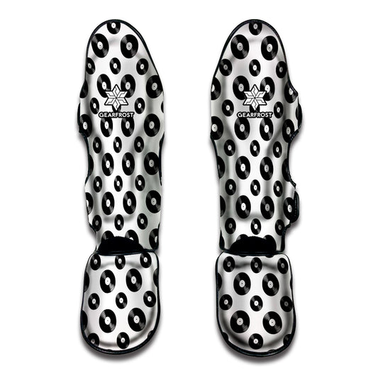 White And Black Vinyl Pattern Print Muay Thai Shin Guard